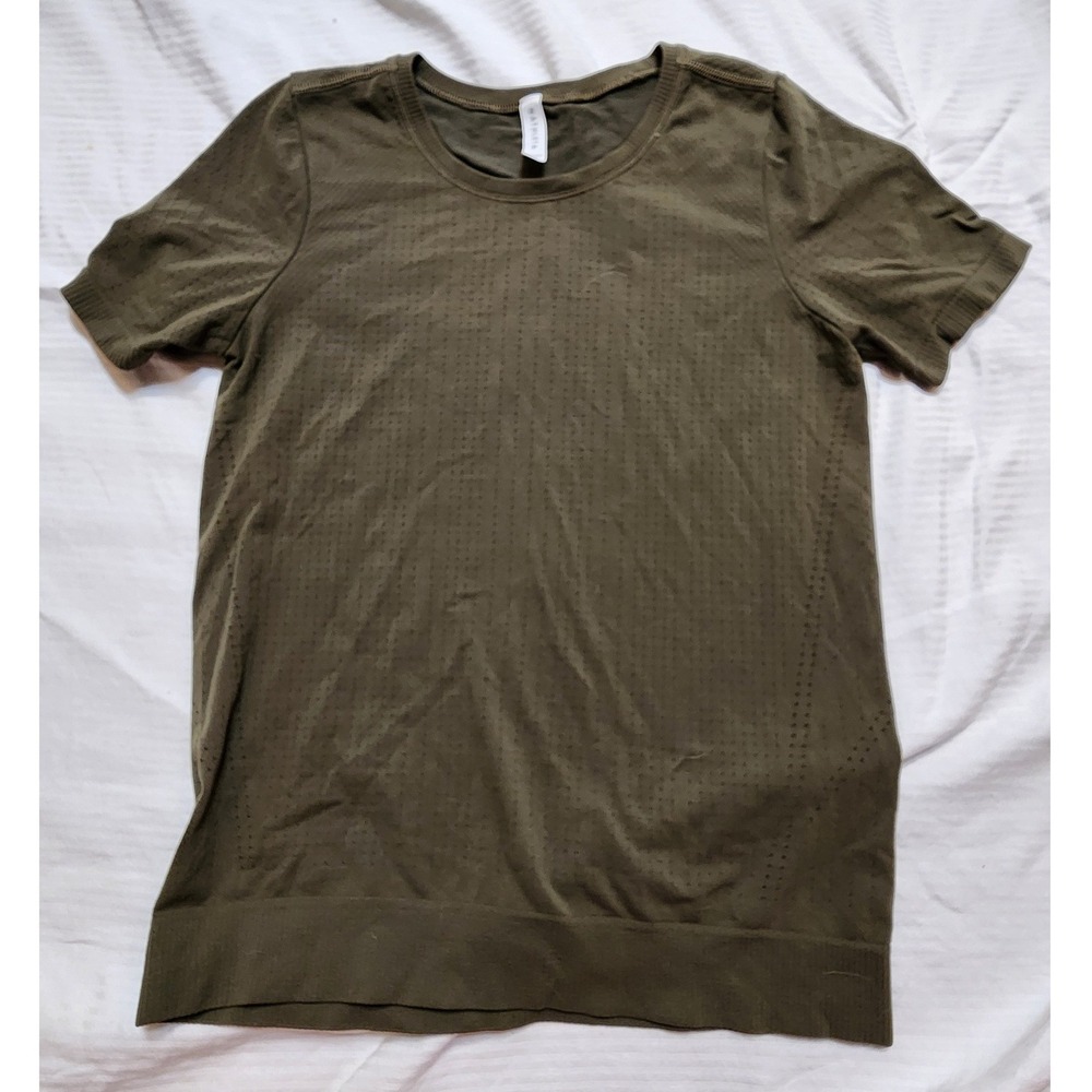 Athleta In Motion Seamless Tee Olive Green Perforated Workout Shirt XS